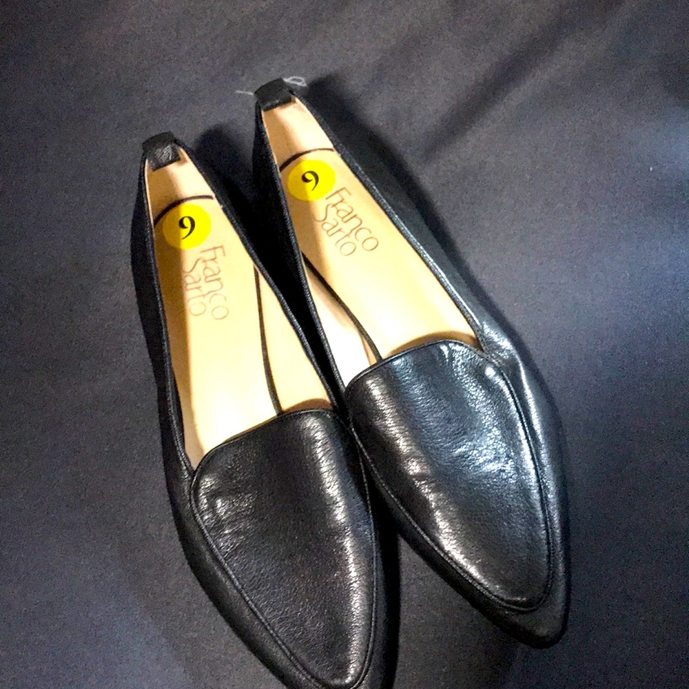 Franco Sarto Point toe flats black leather size 9